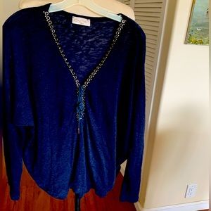 Black,with silver hardware, plus size top.Semi sheer fabric